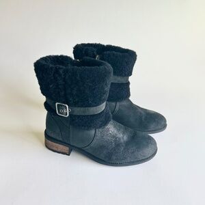 UGG Black Waterproof Sheepskin Leather Mid Calf Winter Boots size 8.5